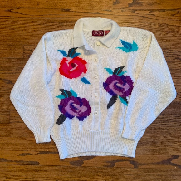Vintage Ginenne Floral Collared Sweater - Picture 1 of 6